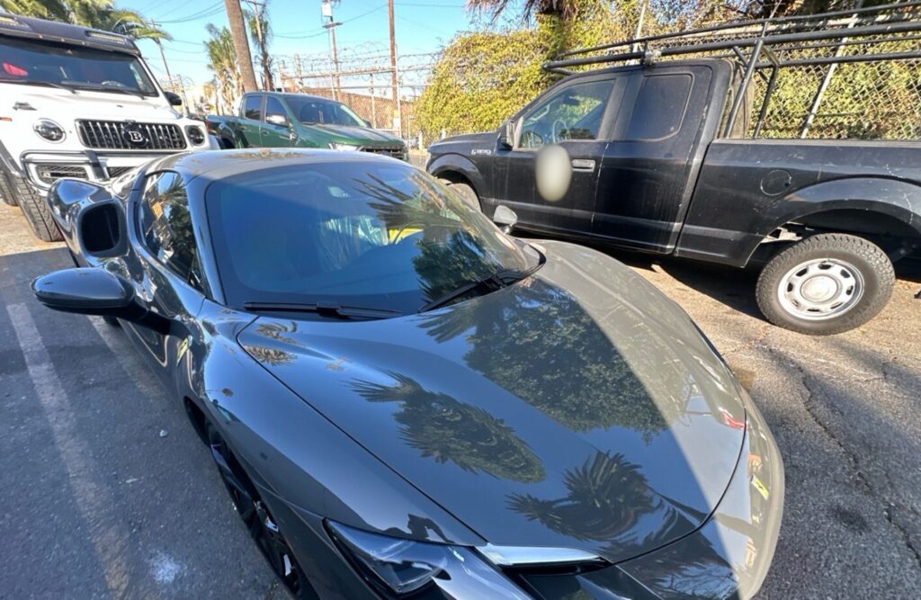 Both the Stolen Ferrari and G63 are photographed after being dropped off in Van Nuys, CA