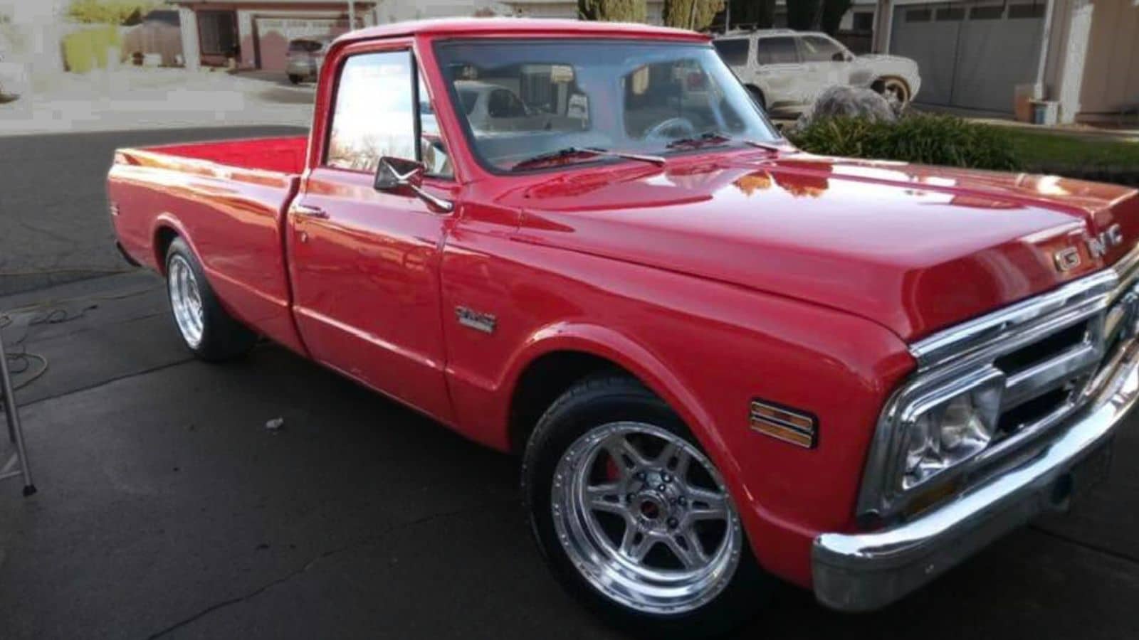 Red 1970 GMC C1500 “show truck” stolen in Fairfield, CA. VIN CE134ZZ53412. Featured at Stolen911.com.