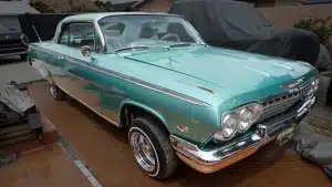 Stolen 1962 Chevrolet Impala SS lowrider, green with custom graphics, VIN 21847L177743, License 8LNP815. Stolen in Los Angeles, CA.