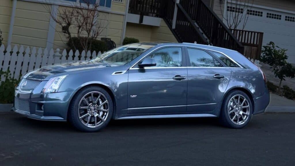 Stolen gray 2011 Cadillac CTS-V Wagon, VIN 1G6DV8EP0B0142751, License ESNUPV. Features chrome stock wheels and a 6-speed manual. Stolen in Sunnyvale, CA.