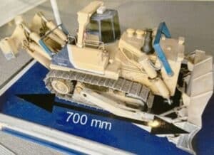 Stolen 44kg 1/16 scale Komatsu D575A-2 RC model bulldozer, yellow and blue on a clean display stand. Stolen from Ipswich, QLD.