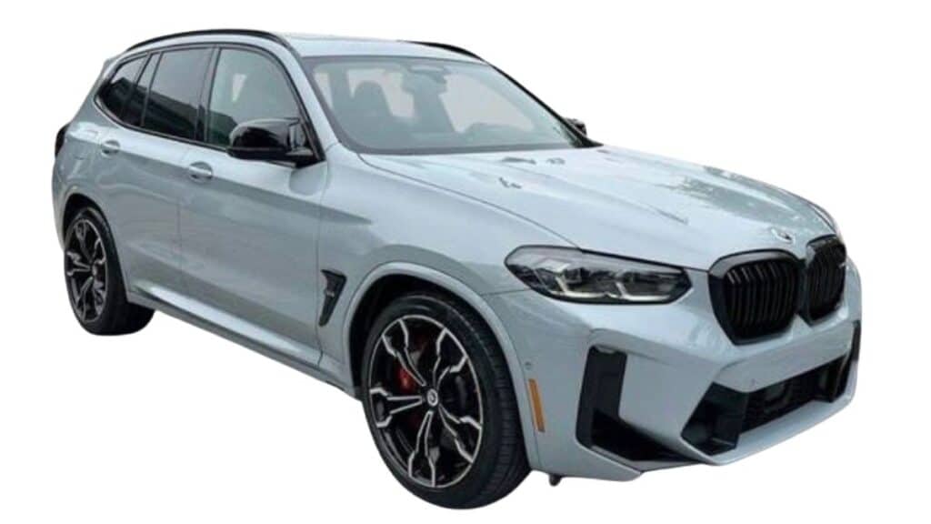 Stolen grey 2023 BMW X3M Comp, VIN 5YM13EC00P9R26352, reported stolen from a driveway in Miami, Florida. Stolen 911 Case 26-0100.