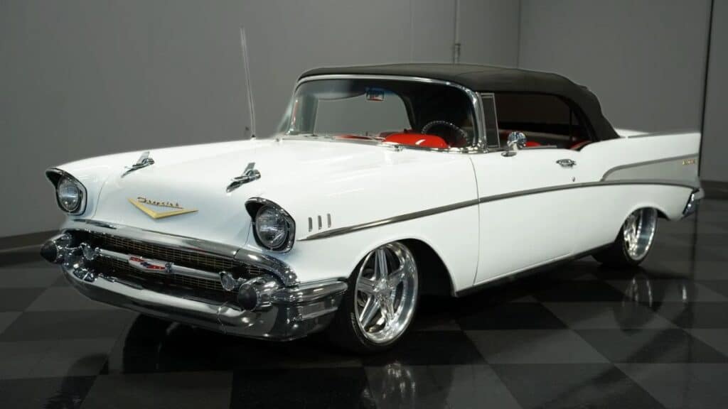 Stolen Chevrolet Bel Air Classic Car (VIN #VC57J193968) in St. Louis, MO." and "Close-up profile of the stolen Chevrolet Bel Air missing from St. Louis, MO.