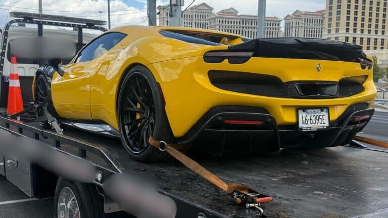 Stolen 2024 Ferrari 296 GTS (VIN #ZFF01SMA5R0304161) missing after an auto transport load board scam." and "Profile of the stolen 2024 Ferrari 296 GTS displaying Montana plate 466395E.