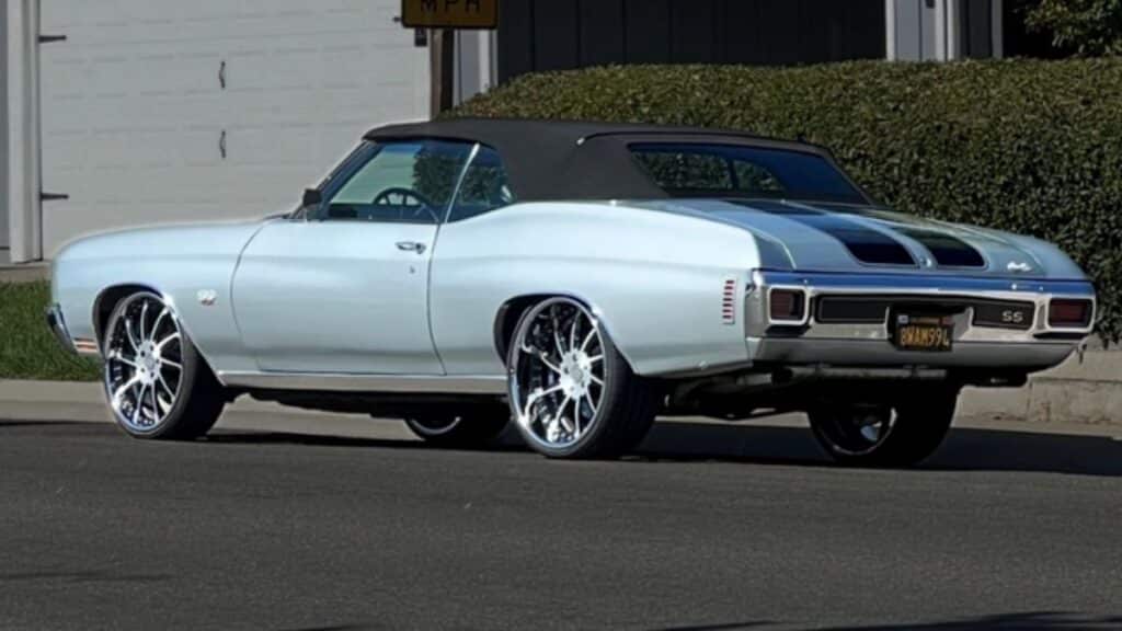Stolen Gray and silver 1970 Chevrolet Chevelle SS 454 convertible with black rally stripes.