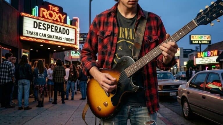 A man plays a Vintage 1958 Gibson Les Paul Junior Stolen in Hollywood CA in 1991.
